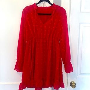 SHEIN Swiss Dot Tie Neck A-Line Dress